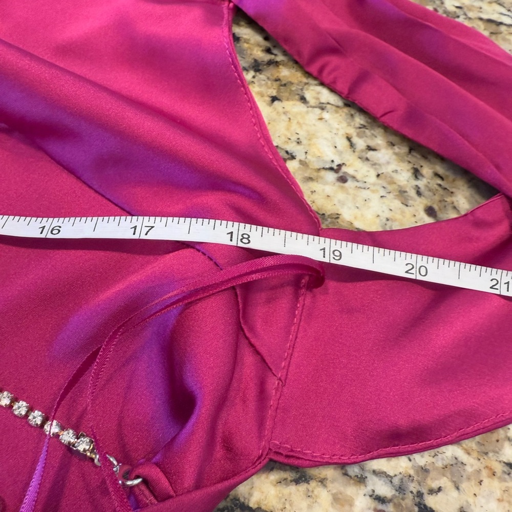 Satin fuchsia rhinestone embellished open back top SZ Small - Picture 7 of 8